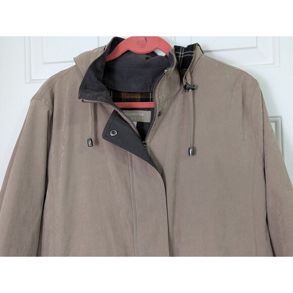Liz Claiborne Beige Jacket Womens Large Detachable Lining & Hood Cinch Waist - Picture 3 of 16